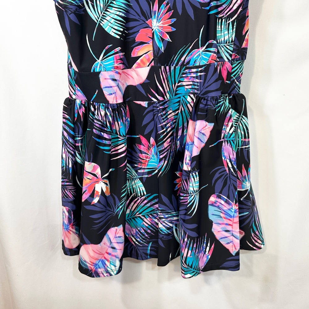 Swimsuits For All Plus Size 16 Swimdress Swimsuit Tropical Black Pink Beach 881 - Picture 9 of 12